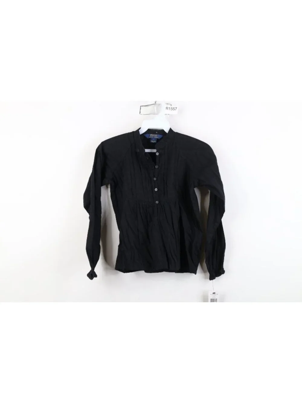 New Polo Ralph Lauren Girls Size 7 Looped Button Ruffled Dress Shirt Top Black